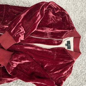 J. Crew Velvet Bomber Jacket in Deep Red